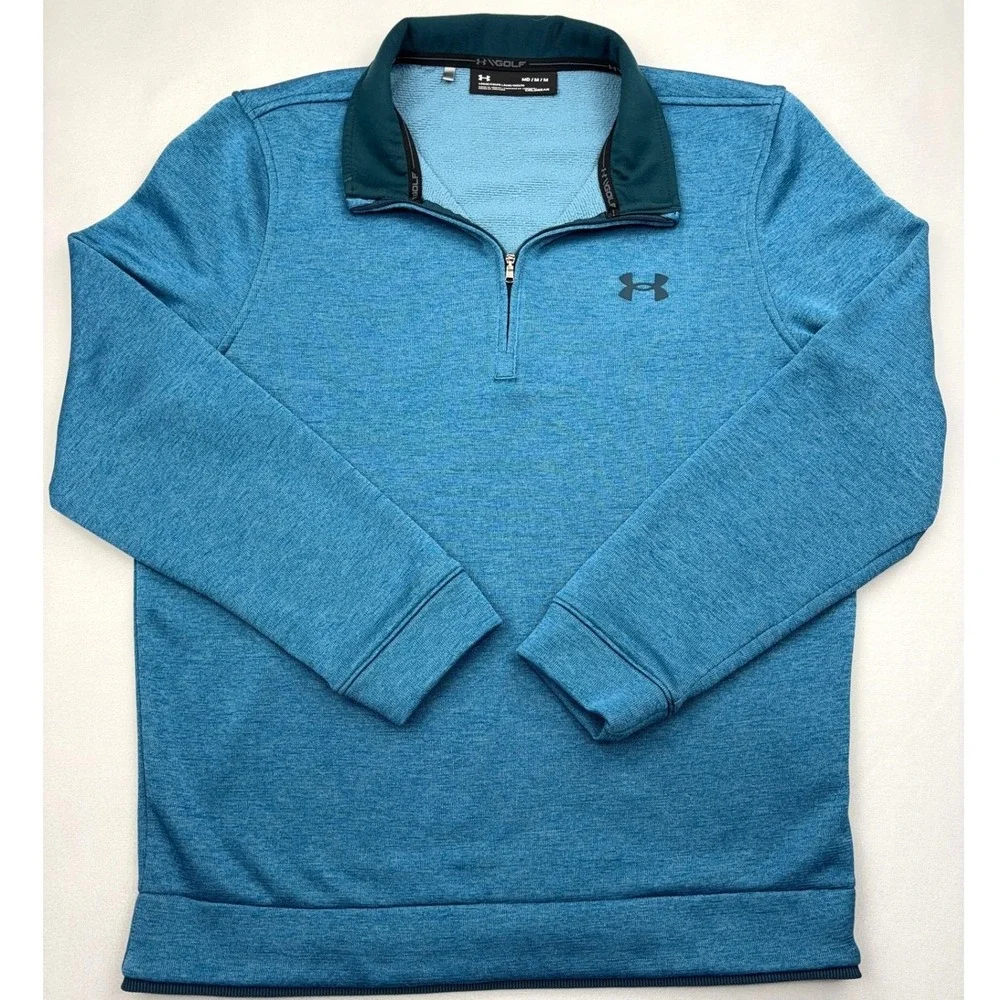 Under Armour Golf Quarter Zip Pullover Mens Medium Heather Teal Blue ColdGear M